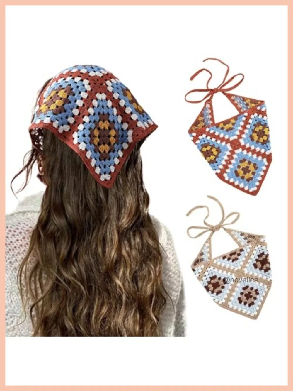 Floral Crochet Hair Bandanas Headscarf 2 PCS Women Headband